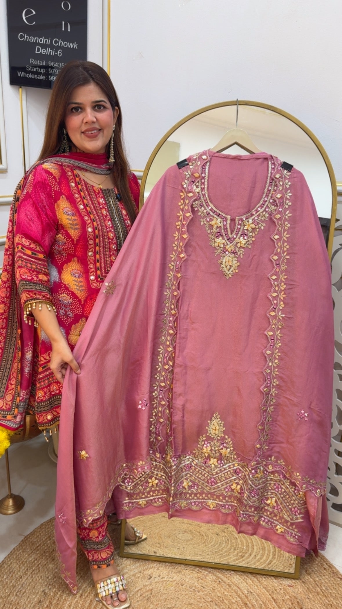 Best seller premium pure gota work designer partywear suit material with premium shimmer silk dupatta GF735
